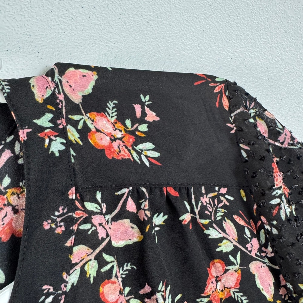 Van Heusen Womens Floral Blouse Black Pink Clip Dot Sheer Long Sleeve Top Large - Picture 7 of 9